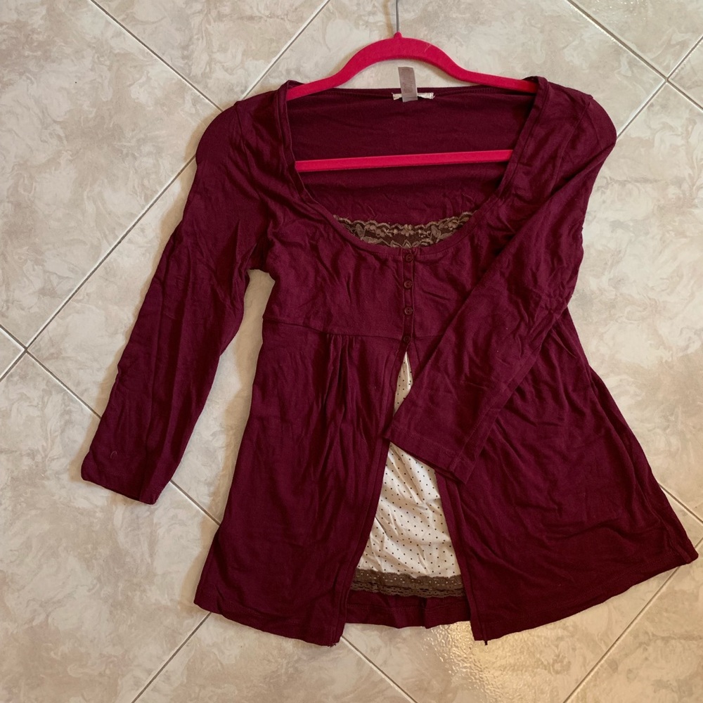 Cotton blouse with built in lace tank top